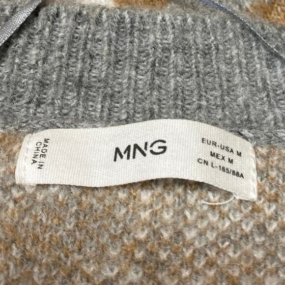 MNG Mango Gray Wool Leopard Animal Print Button Long Sleeve Cardigan Sweater M - Picture 3 of 4